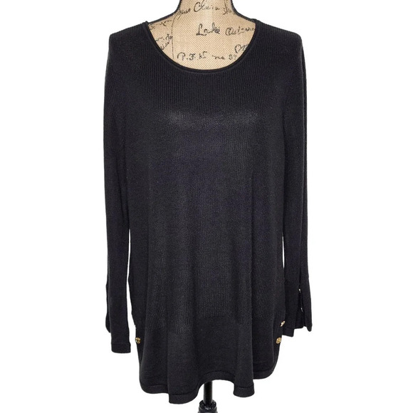 Calvin Klein Womens Crochet Ribbed Long Sleeve Sweater Button Accents Size 1X - Picture 1 of 12